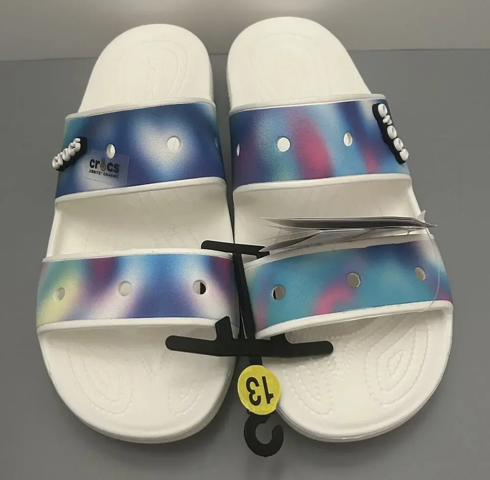 Crocs Classic Solarized Men’s Slide Sandals 207771-94S White Multi Size 13